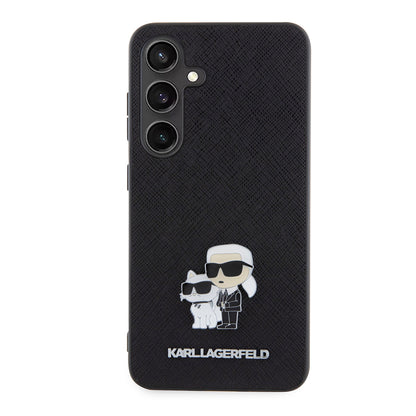 Hülle für Samsung Galaxy S24 S921, Karl Lagerfeld, Saffiano Karl & Choupette Metal, Schwarz