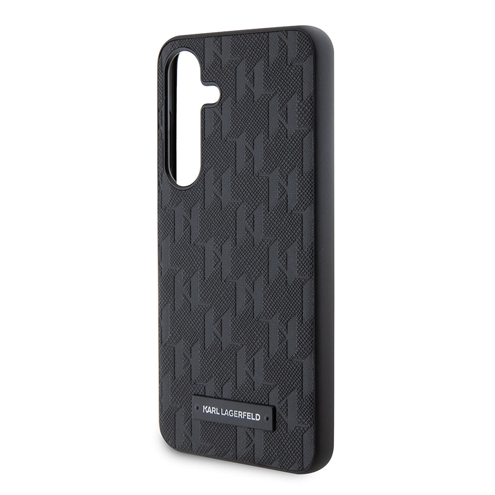 Hülle für Samsung Galaxy S24 S921, Karl Lagerfeld, Saffiano Mono Metal Logo, Schwarz