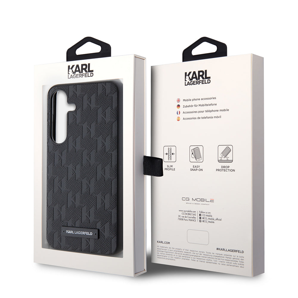 Hülle für Samsung Galaxy S24 S921, Karl Lagerfeld, Saffiano Mono Metal Logo, Schwarz
