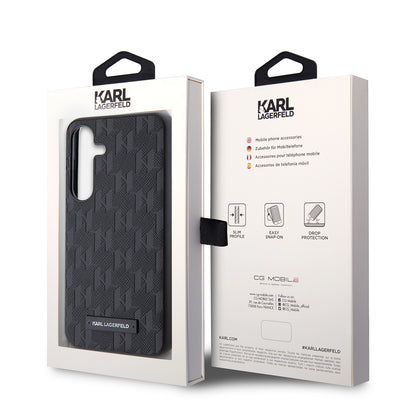 Hülle für Samsung Galaxy S24 S921, Karl Lagerfeld, Saffiano Mono Metal Logo, Schwarz