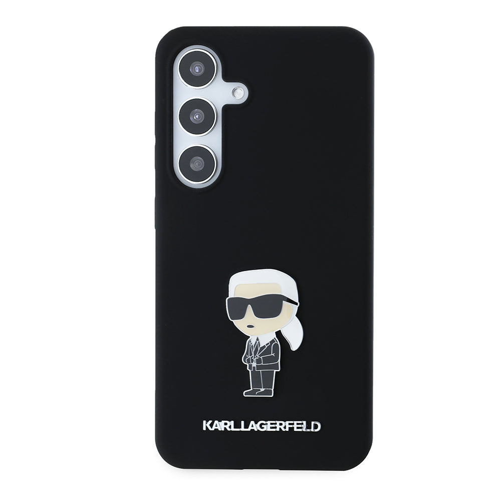 Hülle für Samsung Galaxy S24 S921, Karl Lagerfeld, Silicone Ikonik Karl Metal, Schwarz