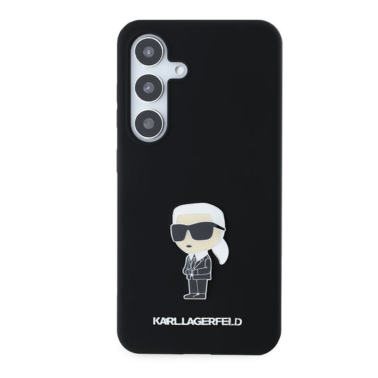 Hülle für Samsung Galaxy S24 S921, Karl Lagerfeld, Silicone Ikonik Karl Metal, Schwarz