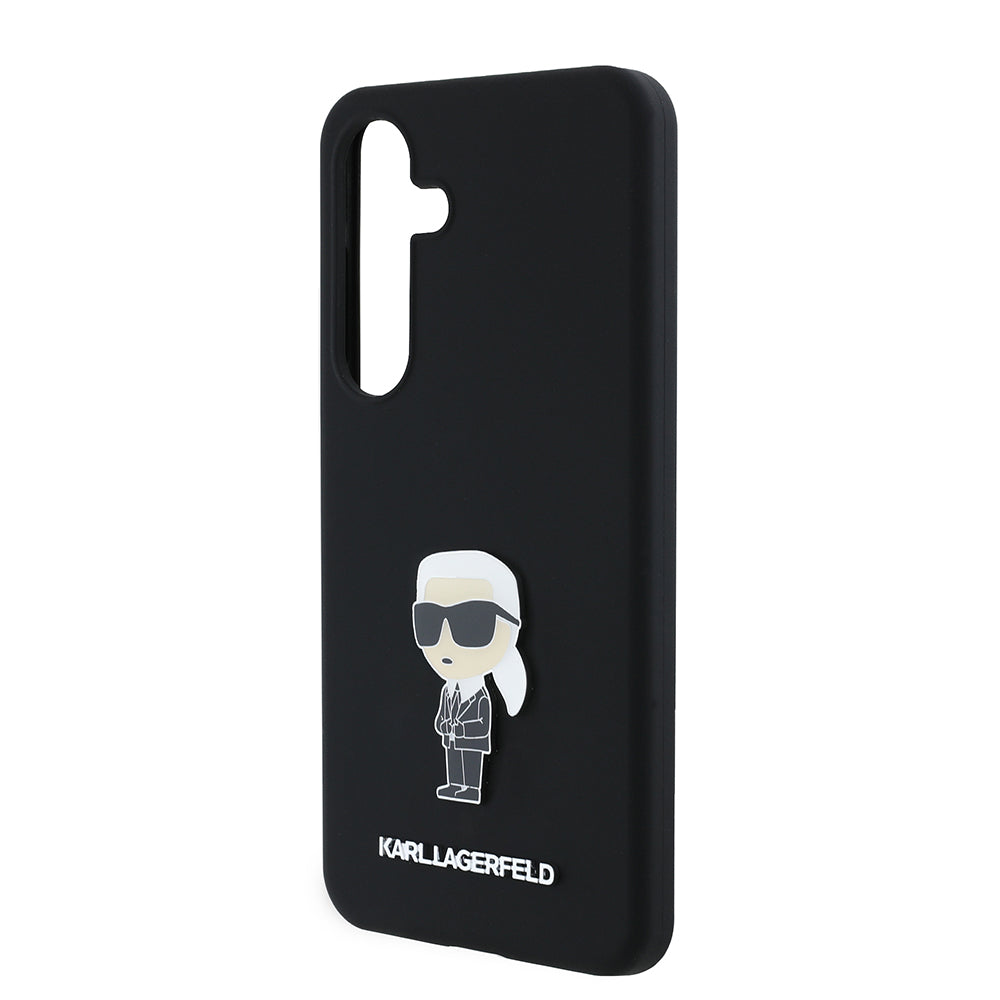 Hülle für Samsung Galaxy S24 S921, Karl Lagerfeld, Silicone Ikonik Karl Metal, Schwarz