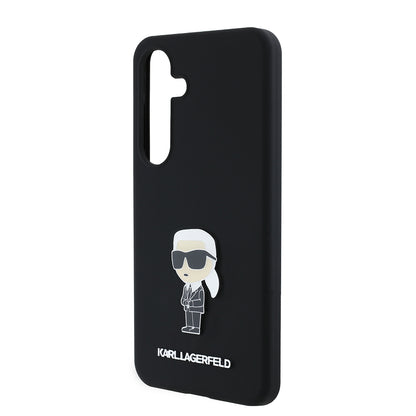Hülle für Samsung Galaxy S24 S921, Karl Lagerfeld, Silicone Ikonik Karl Metal, Schwarz