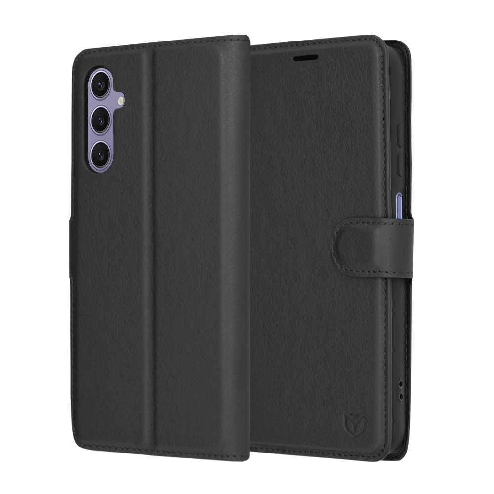 Hülle für Samsung Galaxy S24 S921, Techsuit, Leder-Folio, Schwarz