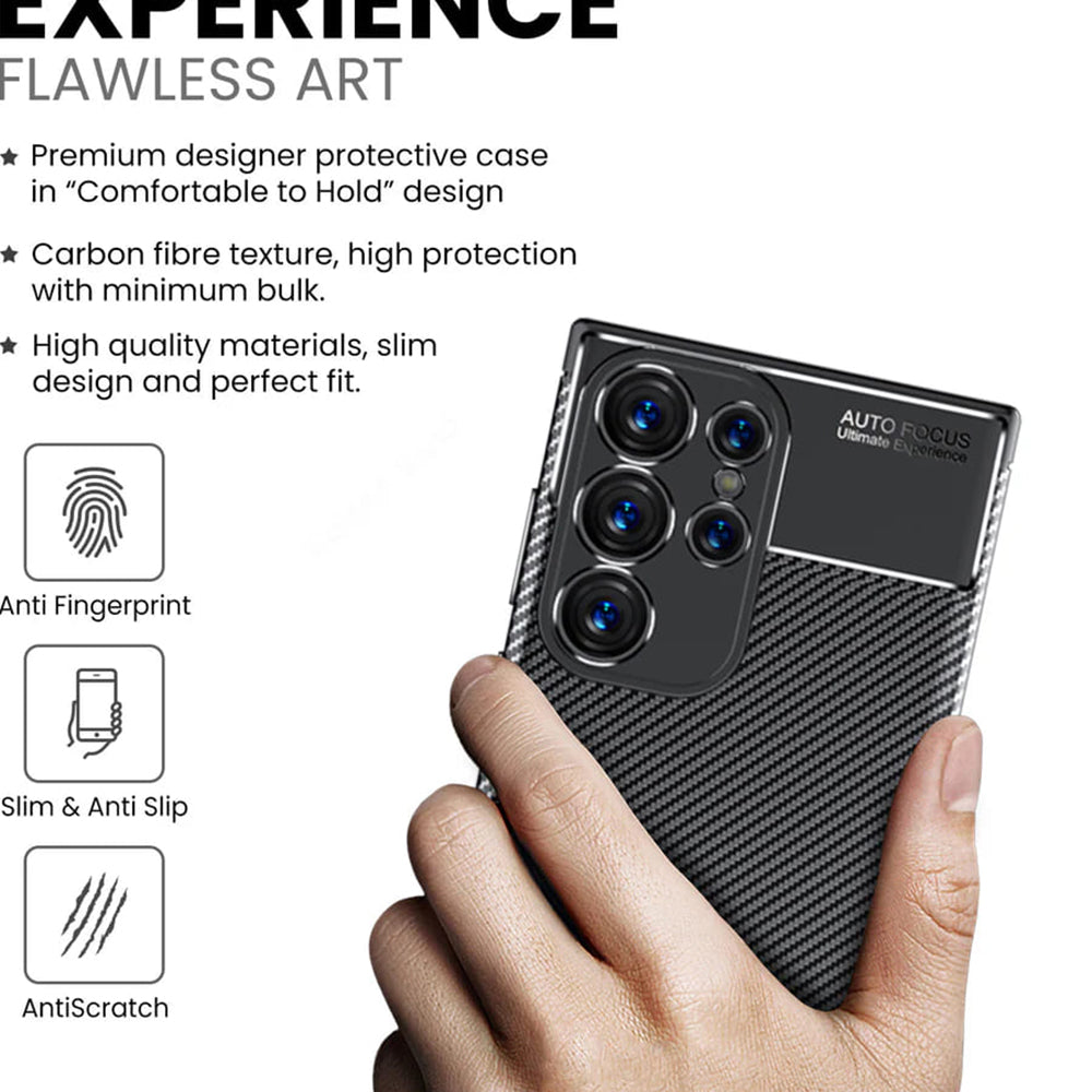 Hülle für Samsung Galaxy S24 Ultra S928, Techsuit, CarbonFiber, Schwarz