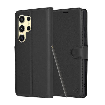 Hülle für Samsung Galaxy S24 Ultra S928, Techsuit, Leder-Folio, Schwarz