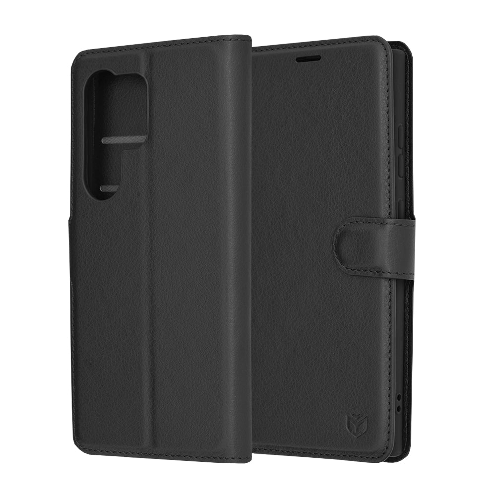 Hülle für Samsung Galaxy S24 Ultra S928, Techsuit, Leder-Folio, Schwarz
