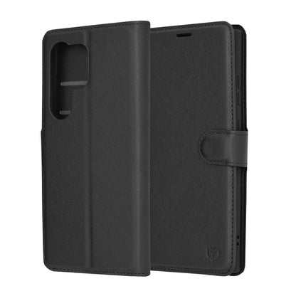 Hülle für Samsung Galaxy S24 Ultra S928, Techsuit, Leder-Folio, Schwarz