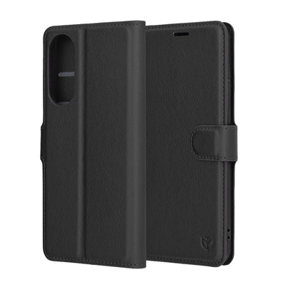 Hülle für Samsung Galaxy S25 Edge S937, Techsuit, Leder-Folio, Schwarz