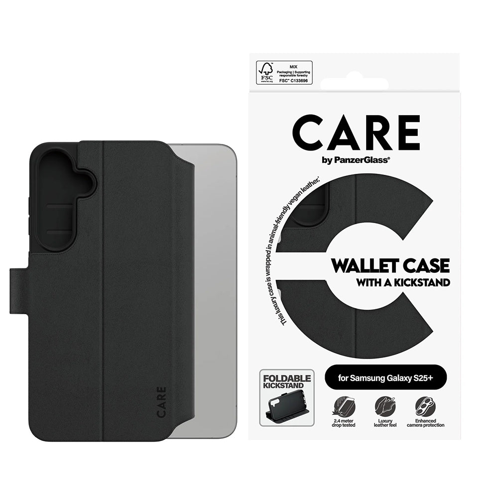 Hülle für Samsung Galaxy S25+ S936, PanzerGlass, Care Feature Kickstand Wallet, Schwarz
