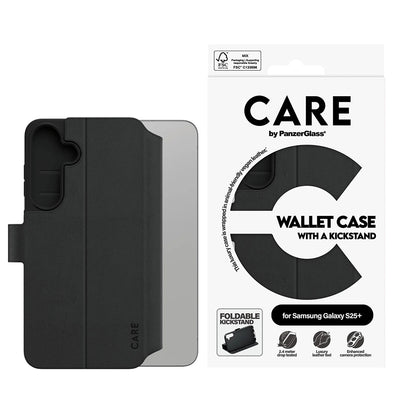 Hülle für Samsung Galaxy S25+ S936, PanzerGlass, Care Feature Kickstand Wallet, Schwarz