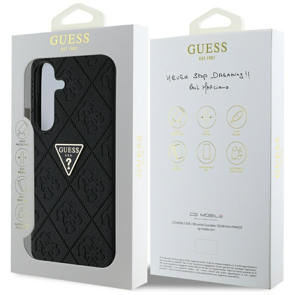Hülle für Samsung Galaxy S25 S931, Guess, Grained Hot Stamp 4G Triangle, Schwarz