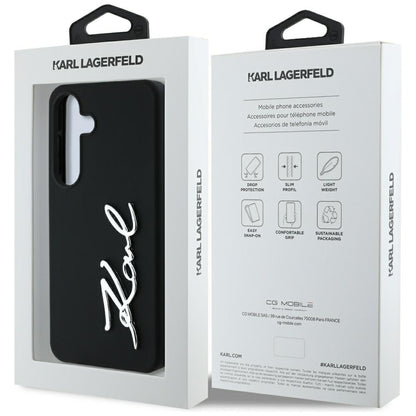 Hülle für Samsung Galaxy S25 S931, Karl Lagerfeld, Silikon mit Metalllogo, Schwarz
