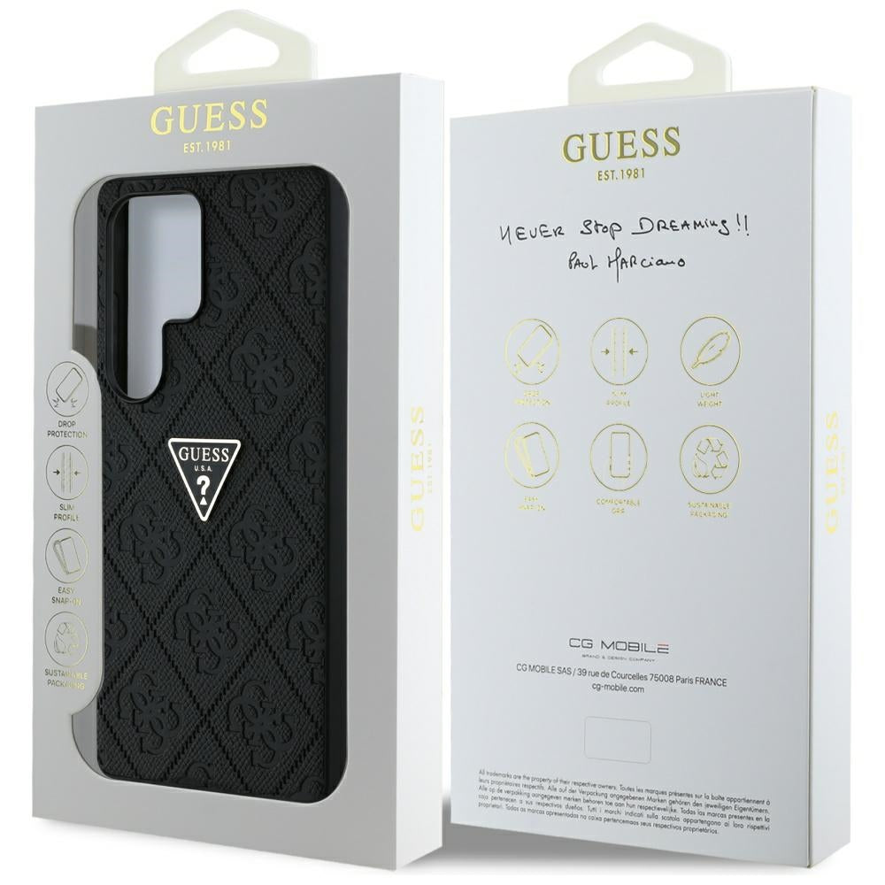 Hülle für Samsung Galaxy S25 Ultra S938, Guess, Grained Hot Stamp 4G Triangle, Schwarz