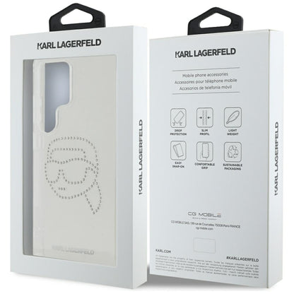 Case for Samsung Galaxy S25 Ultra S938, Karl Lagerfeld, IML Rhinestones Karl's Head, Transparent