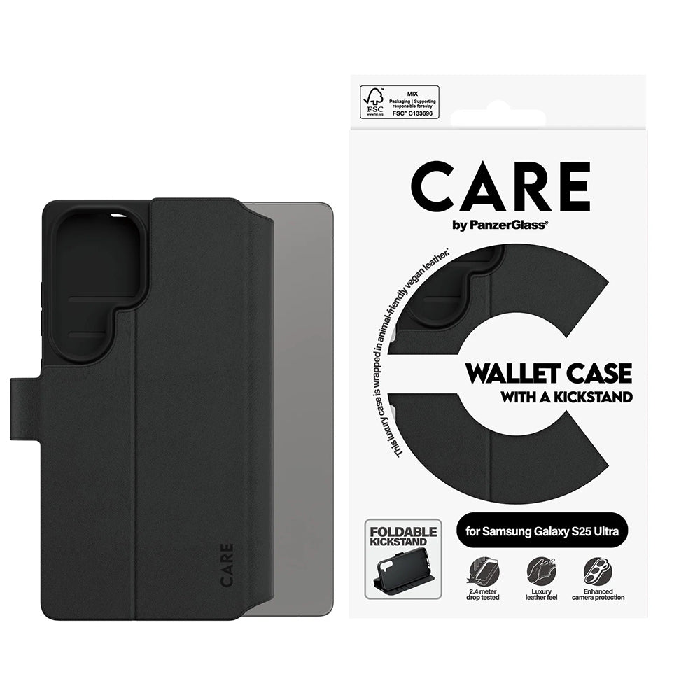 Hülle für Samsung Galaxy S25 Ultra S938, PanzerGlass, Care Feature Kickstand Wallet, Schwarz