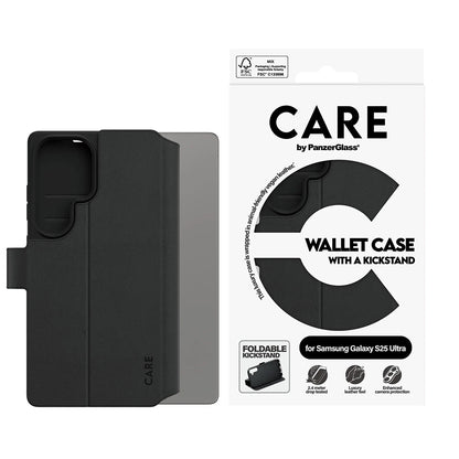 Hülle für Samsung Galaxy S25 Ultra S938, PanzerGlass, Care Feature Kickstand Wallet, Schwarz