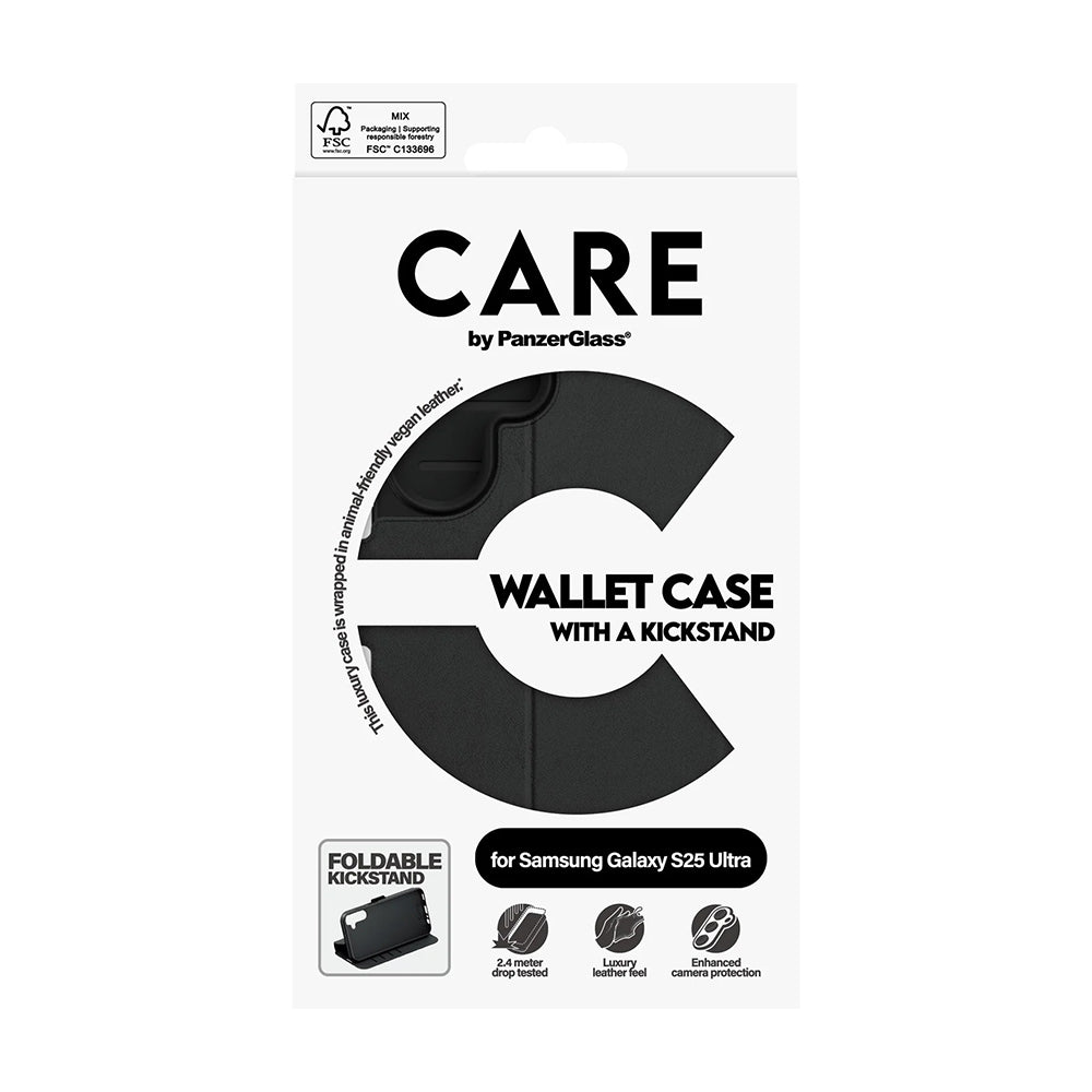 Hülle für Samsung Galaxy S25 Ultra S938, PanzerGlass, Care Feature Kickstand Wallet, Schwarz