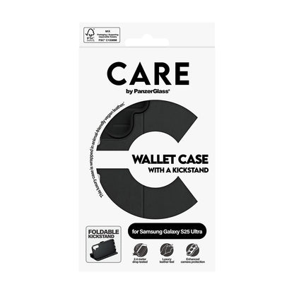 Hülle für Samsung Galaxy S25 Ultra S938, PanzerGlass, Care Feature Kickstand Wallet, Schwarz