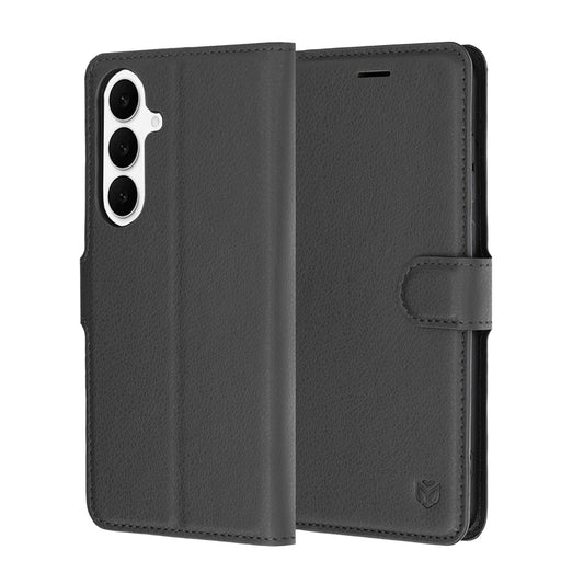 Hülle für Samsung Galaxy S26 FE / S25 FE, Techsuit, Leder-Folio, Schwarz