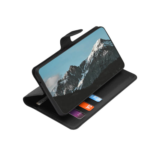 Hülle für Samsung Galaxy S26 FE / S25 FE, Techsuit, Leder-Folio, Schwarz