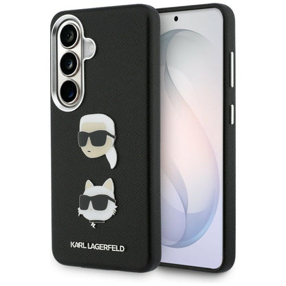 Hülle für Samsung Galaxy S26 S942, Karl Lagerfeld, Saffiano Karl & Choupette's Head Pin, Schwarz