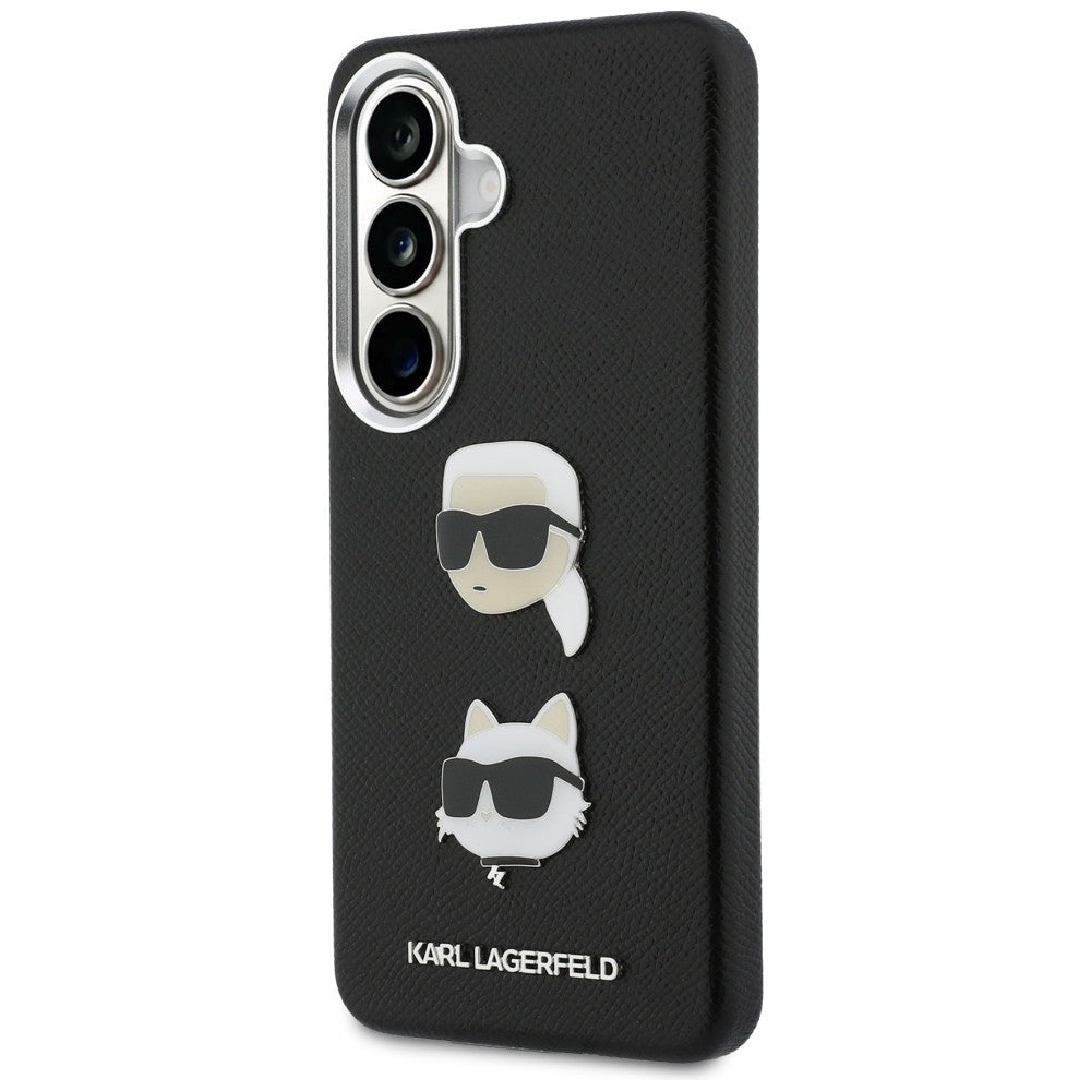 Hülle für Samsung Galaxy S26 S942, Karl Lagerfeld, Saffiano Karl & Choupette's Head Pin, Schwarz