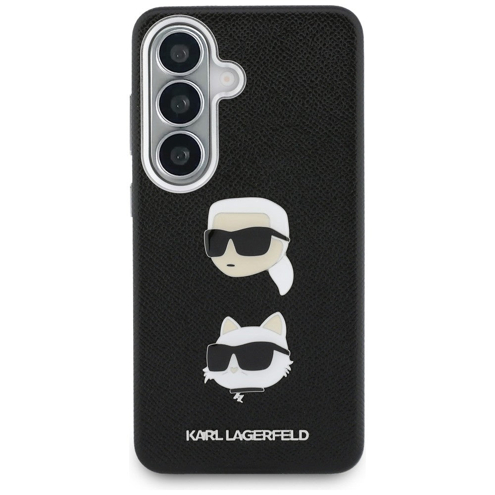 Hülle für Samsung Galaxy S26 S942, Karl Lagerfeld, Saffiano Karl & Choupette's Head Pin, Schwarz