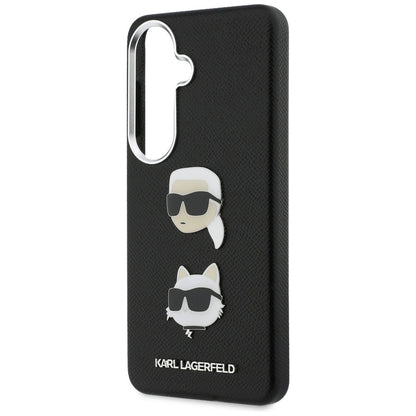 Hülle für Samsung Galaxy S26 S942, Karl Lagerfeld, Saffiano Karl & Choupette's Head Pin, Schwarz