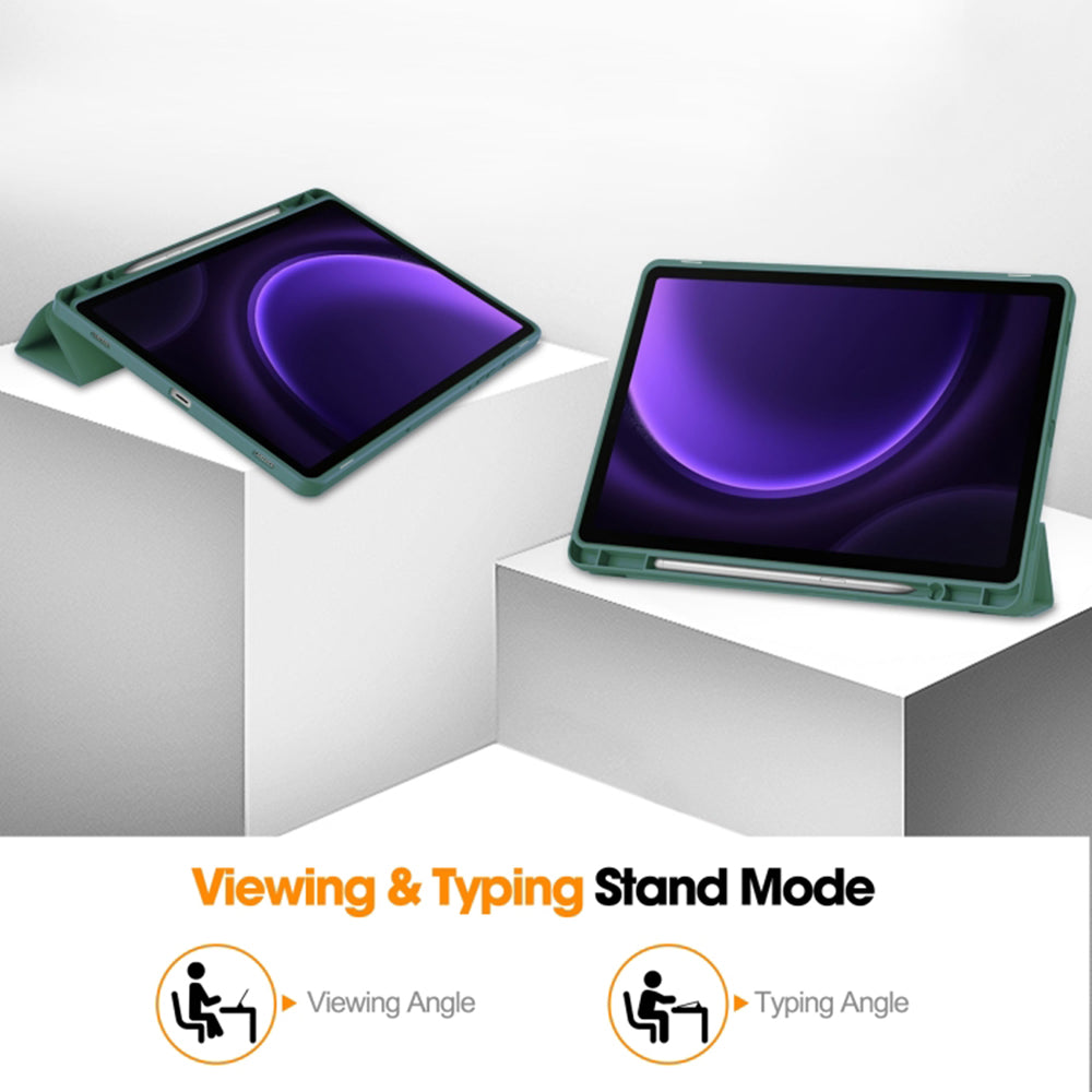 Hülle für Samsung Galaxy Tab S10 FE / Tab S9 FE, Techsuit, Flex Trifold, Grün