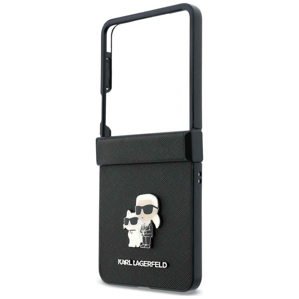 Case for Samsung Galaxy Z Flip8 F776, Karl Lagerfeld, Saffiano Karl & Choupette Metal Pin, Black