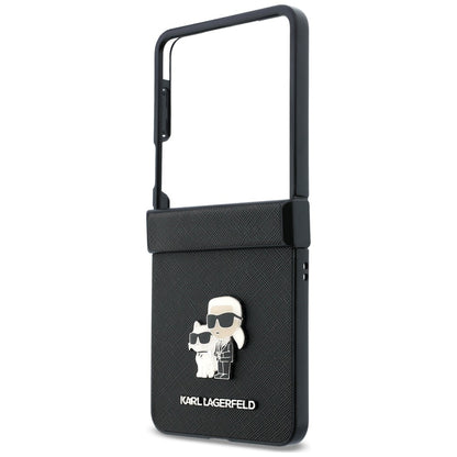 Case for Samsung Galaxy Z Flip8 F776, Karl Lagerfeld, Saffiano Karl & Choupette Metal Pin, Black