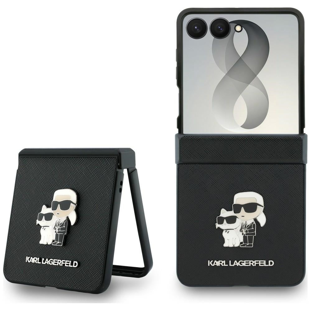 Case for Samsung Galaxy Z Flip8 F776, Karl Lagerfeld, Saffiano Karl & Choupette Metal Pin, Black
