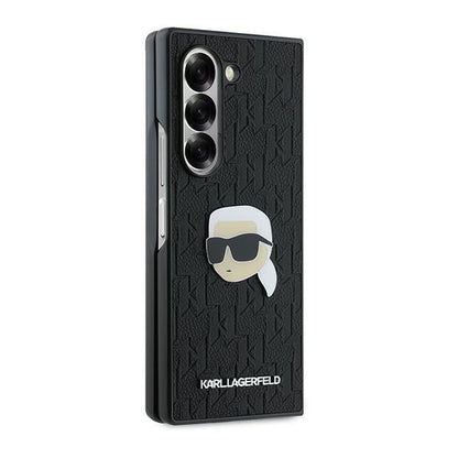 Case for Samsung Galaxy Z Fold6 F956, Karl Lagerfeld, Saffiano Monogram Karl's Head Metal, Black