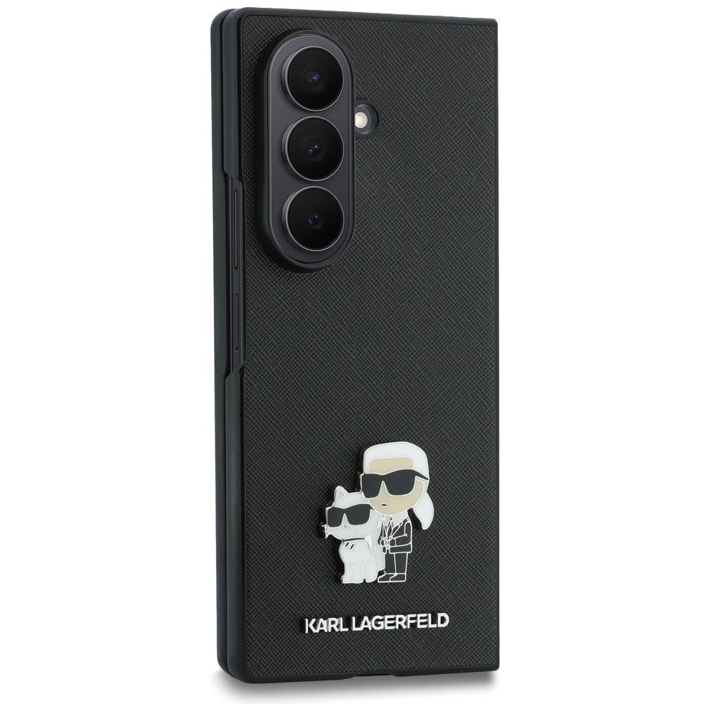 Case for Samsung Galaxy Z Fold8 Ultra F976, Karl Lagerfeld, Saffiano Karl & Choupette Metal Pin, Black