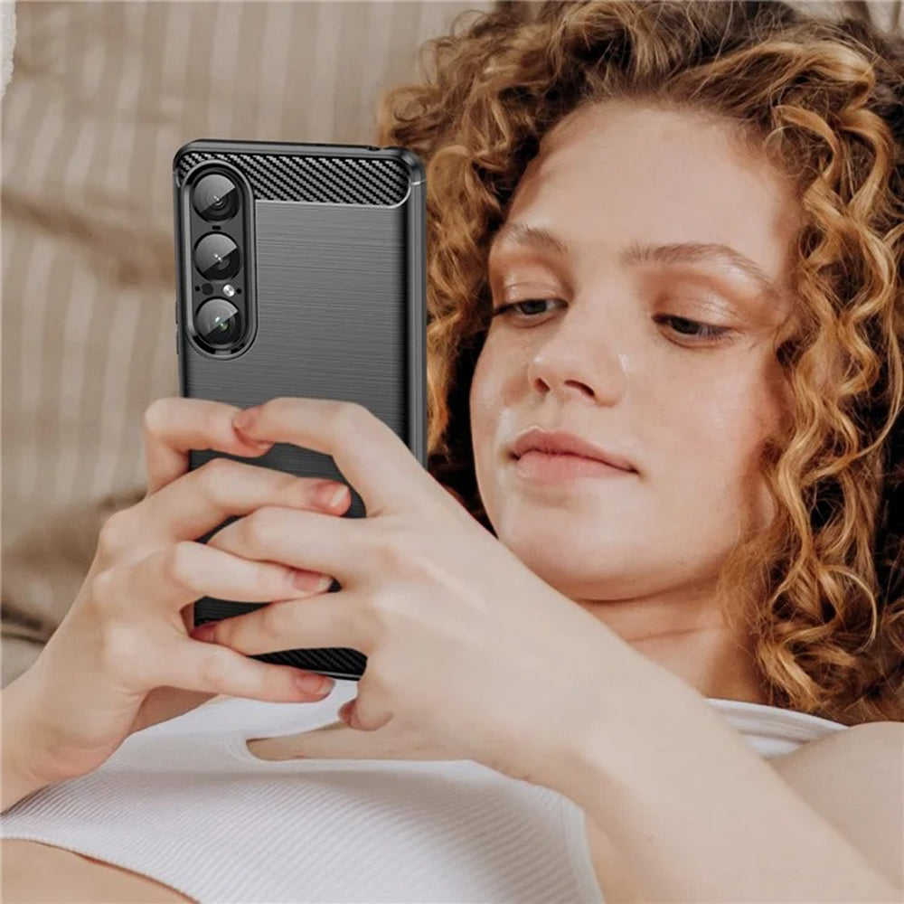 Hülle für Sony Xperia 1 VII, Techsuit, Carbon, Schwarz