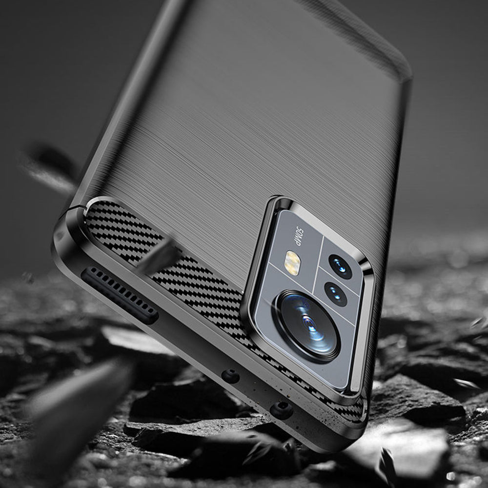 Hülle für Xiaomi 12X / 12, Techsuit, Carbon, Schwarz