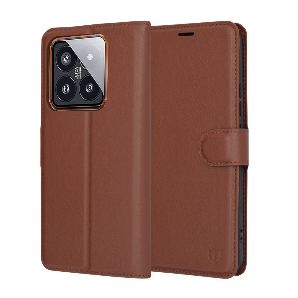 Hülle für Xiaomi 14 Pro, Techsuit, Leder-Folio, Braun