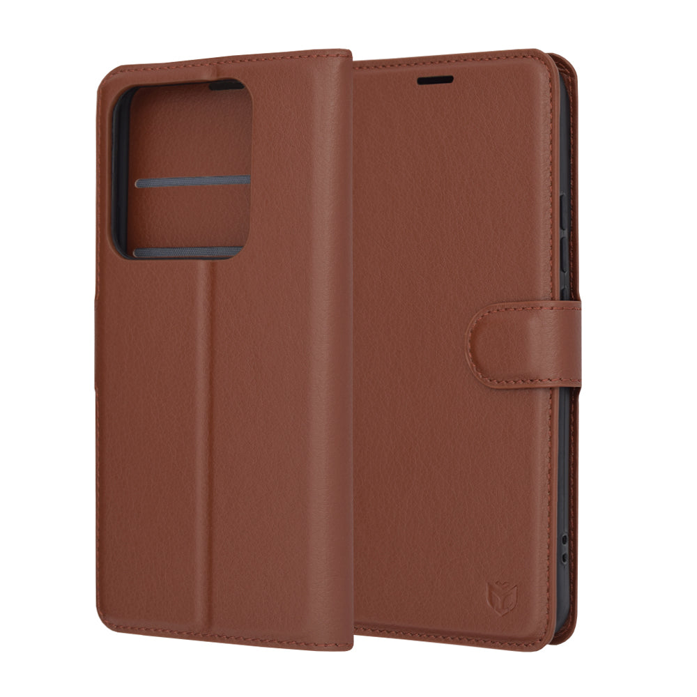 Hülle für Xiaomi 14 Pro, Techsuit, Leder-Folio, Braun