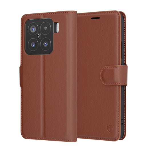 Hülle für Xiaomi 15, Techsuit, Leder-Folio, Braun