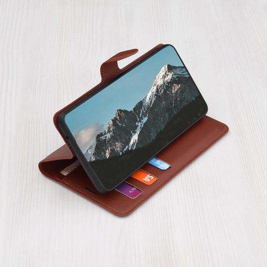 Hülle für Xiaomi 15, Techsuit, Leder-Folio, Braun