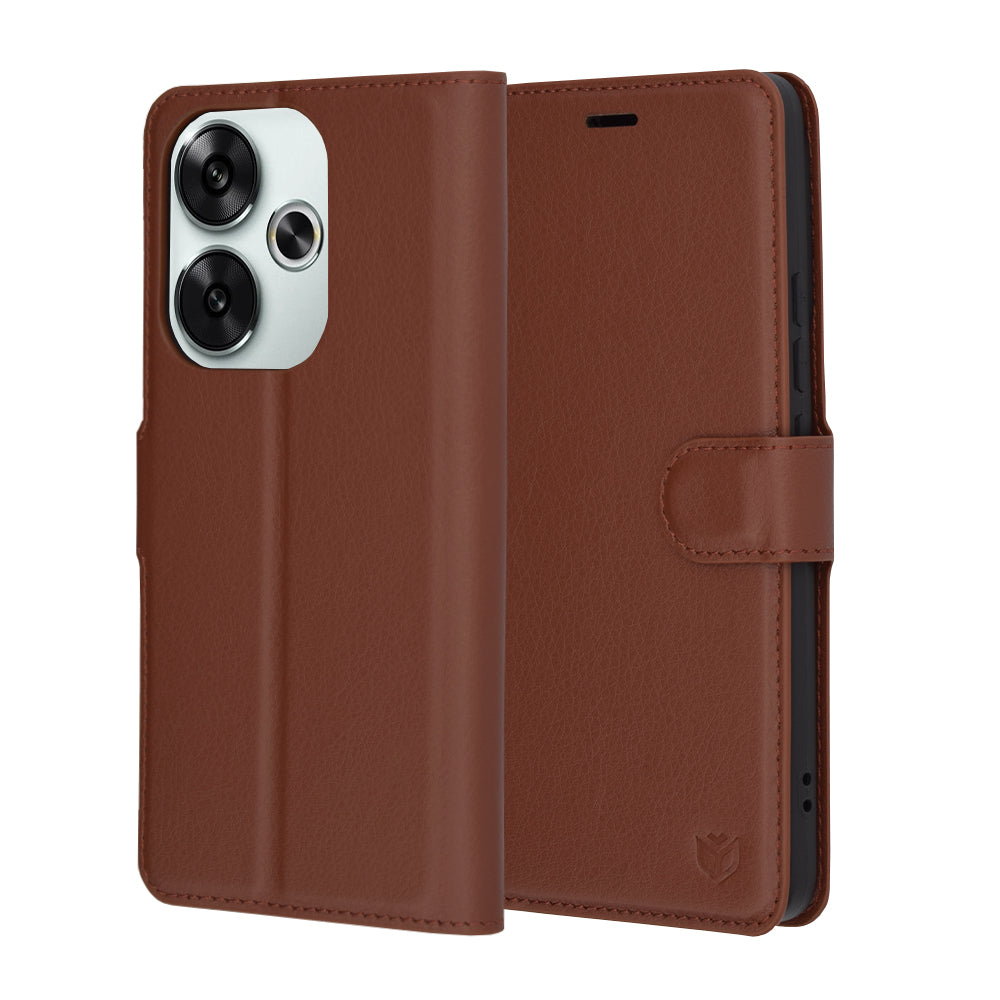 Hülle für Xiaomi Poco F6, Techsuit, Leder-Folio, Braun