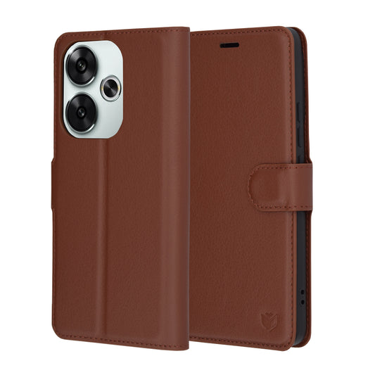 Hülle für Xiaomi Poco F6, Techsuit, Leder-Folio, Braun