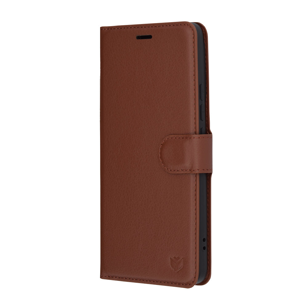Hülle für Xiaomi Poco F6, Techsuit, Leder-Folio, Braun