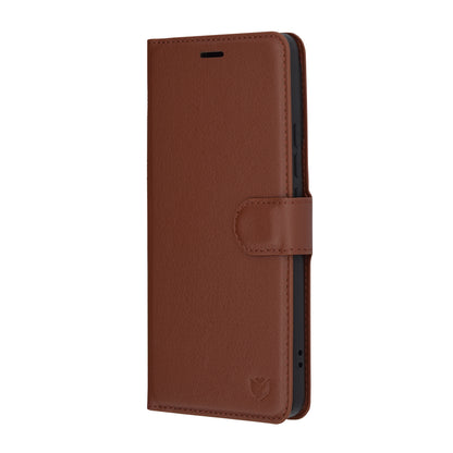Hülle für Xiaomi Poco F6, Techsuit, Leder-Folio, Braun