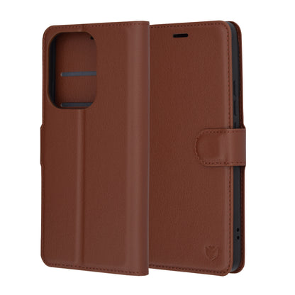 Hülle für Xiaomi Poco F6, Techsuit, Leder-Folio, Braun