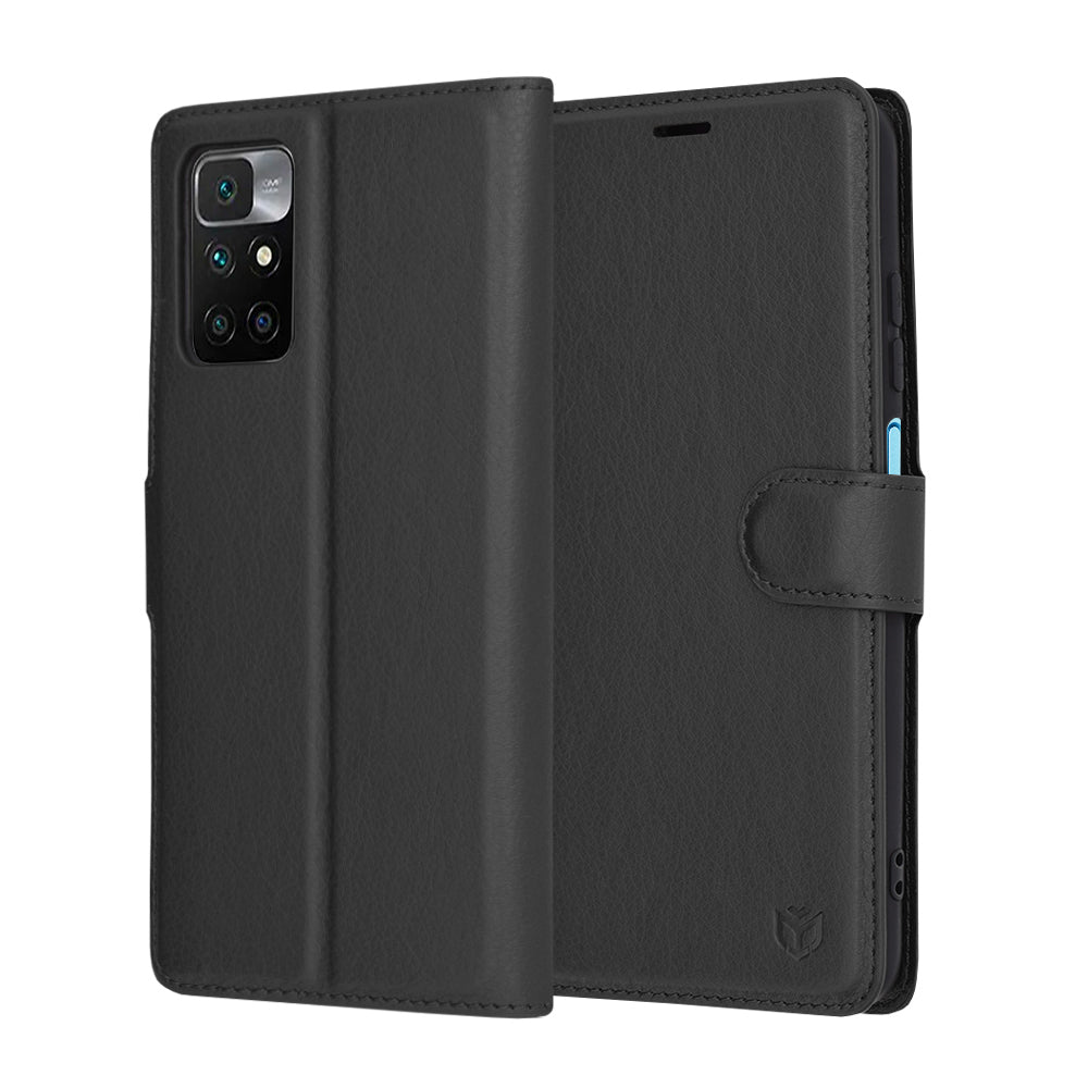 Hülle für Xiaomi Redmi 10 2022 / 10 (2021), Techsuit, Leder-Folio, Schwarz