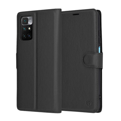 Hülle für Xiaomi Redmi 10 2022 / 10 (2021), Techsuit, Leder-Folio, Schwarz