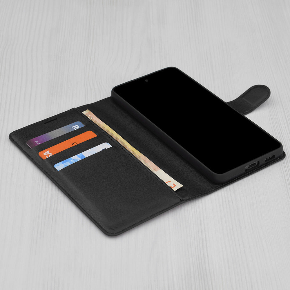 Hülle für Xiaomi Redmi 15 5G / 15 4G, Techsuit, Leder-Folio, Schwarz